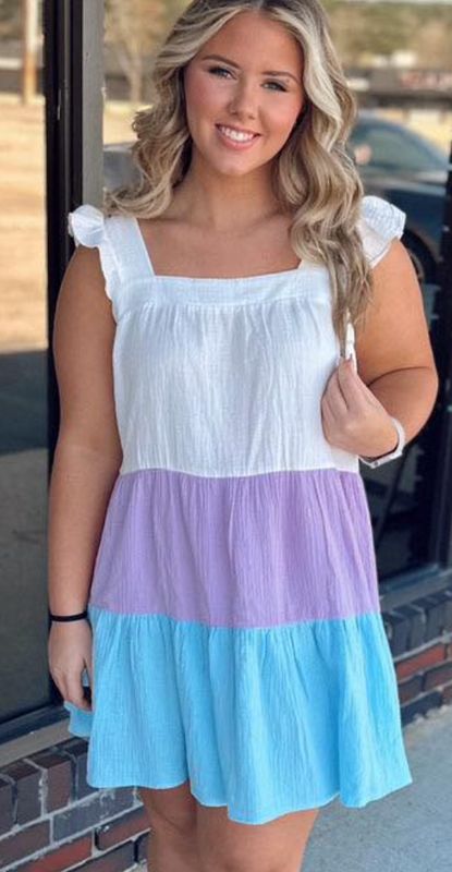 TriColor Ruffle Sleeveless Spring Dress