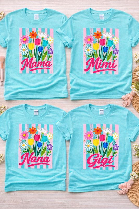 Mama/Grandmother Name + Floral - Stripe