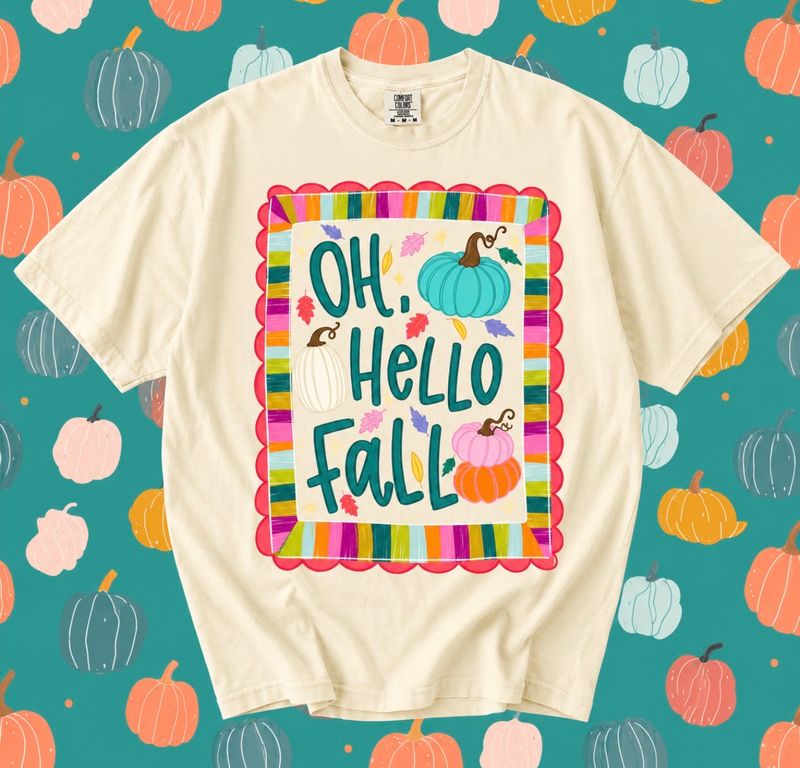 Hello Fall - Colorful Stripe &amp; Pumpkins