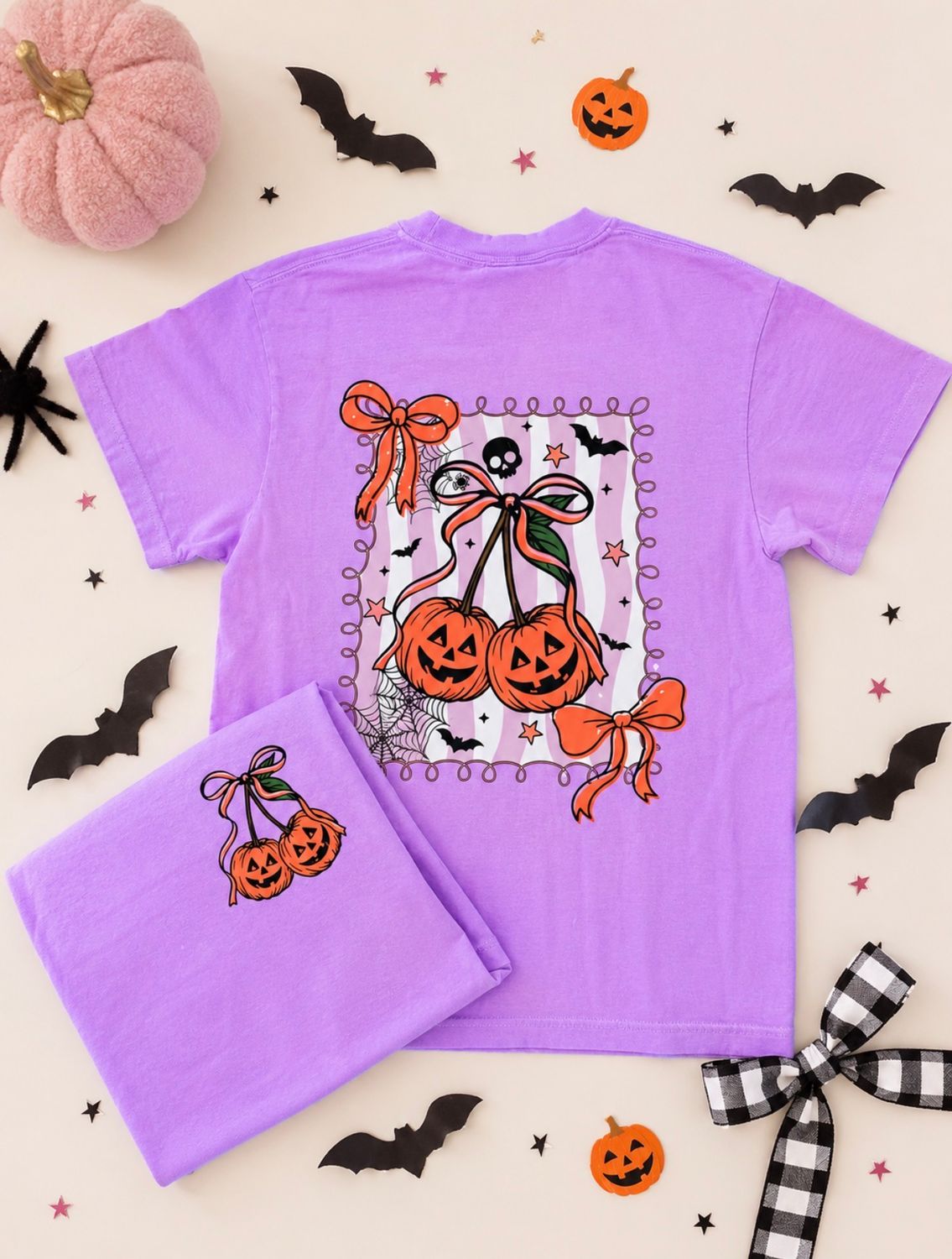 Front Back Two Pumpkins Bows