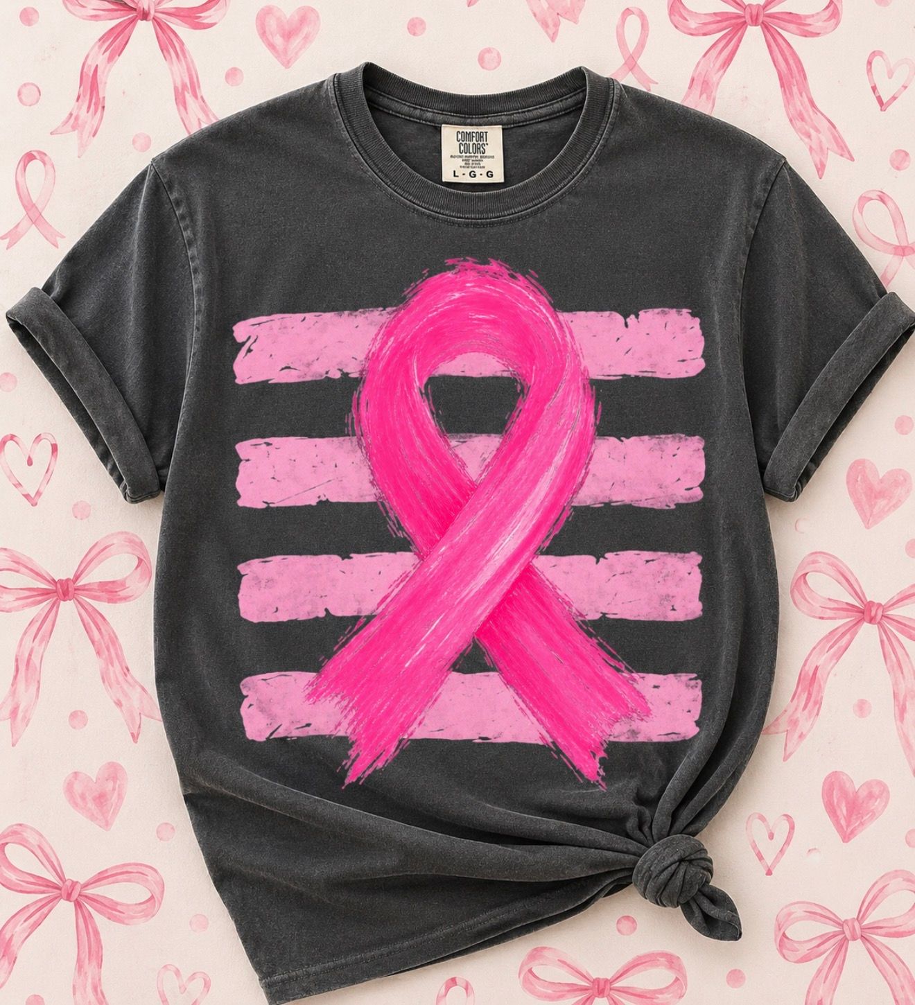 Breast Cancer Ribbon with Stripes