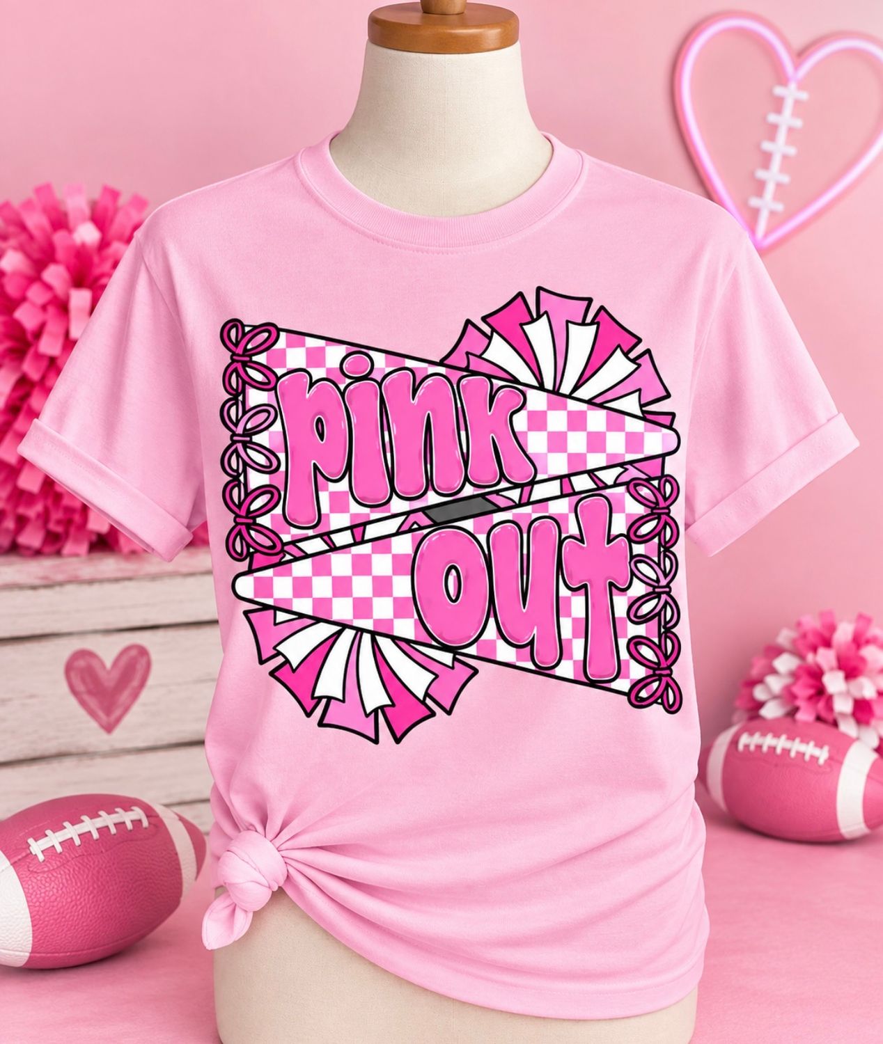 Pink Out Pennant PomPoms