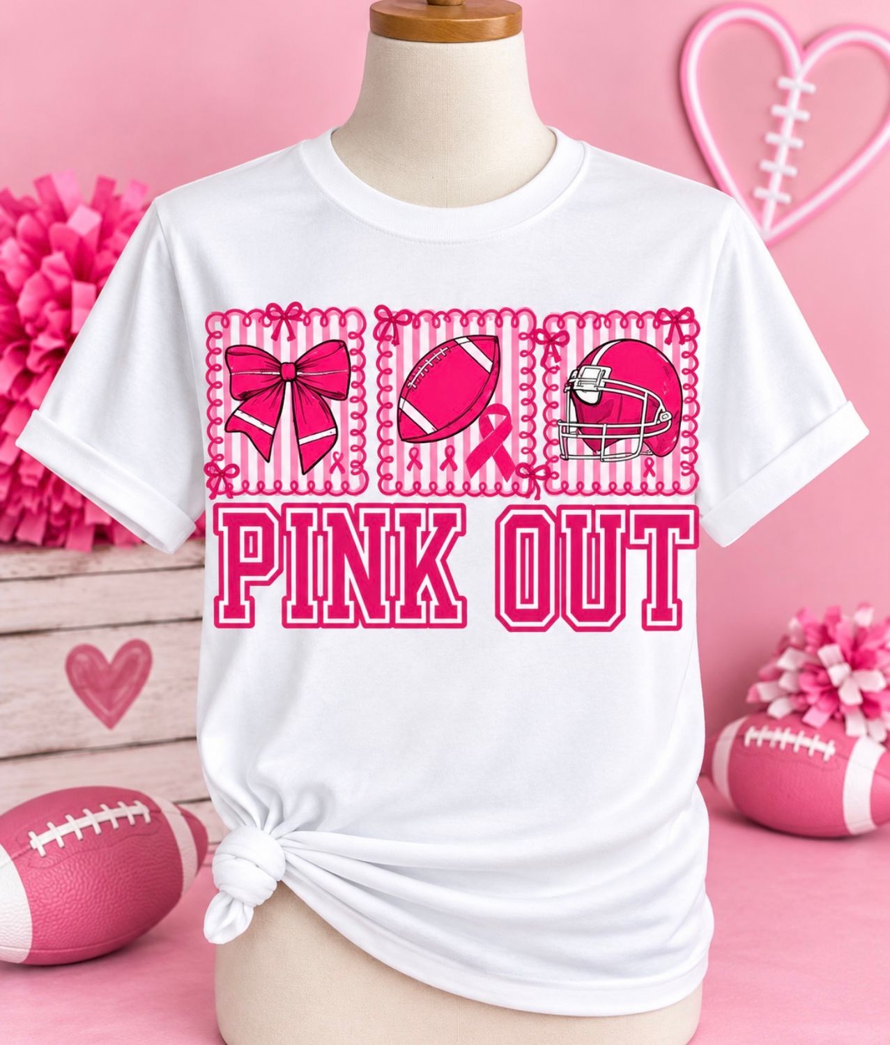 Pink Out Stamp Bow Football Helmet