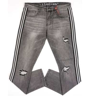Kilogram Denim Jeans in Gray Wash w/ Black &amp; White Stripe