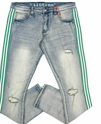 Kilogram Denim Jeans in Egg Blue w/ Green &amp; White Stripes