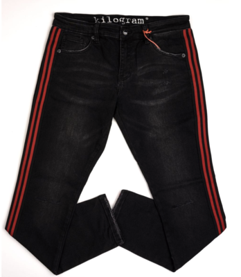 Kilogram Denim Jeans in Jet Black w/ Black &amp; Red Stripe