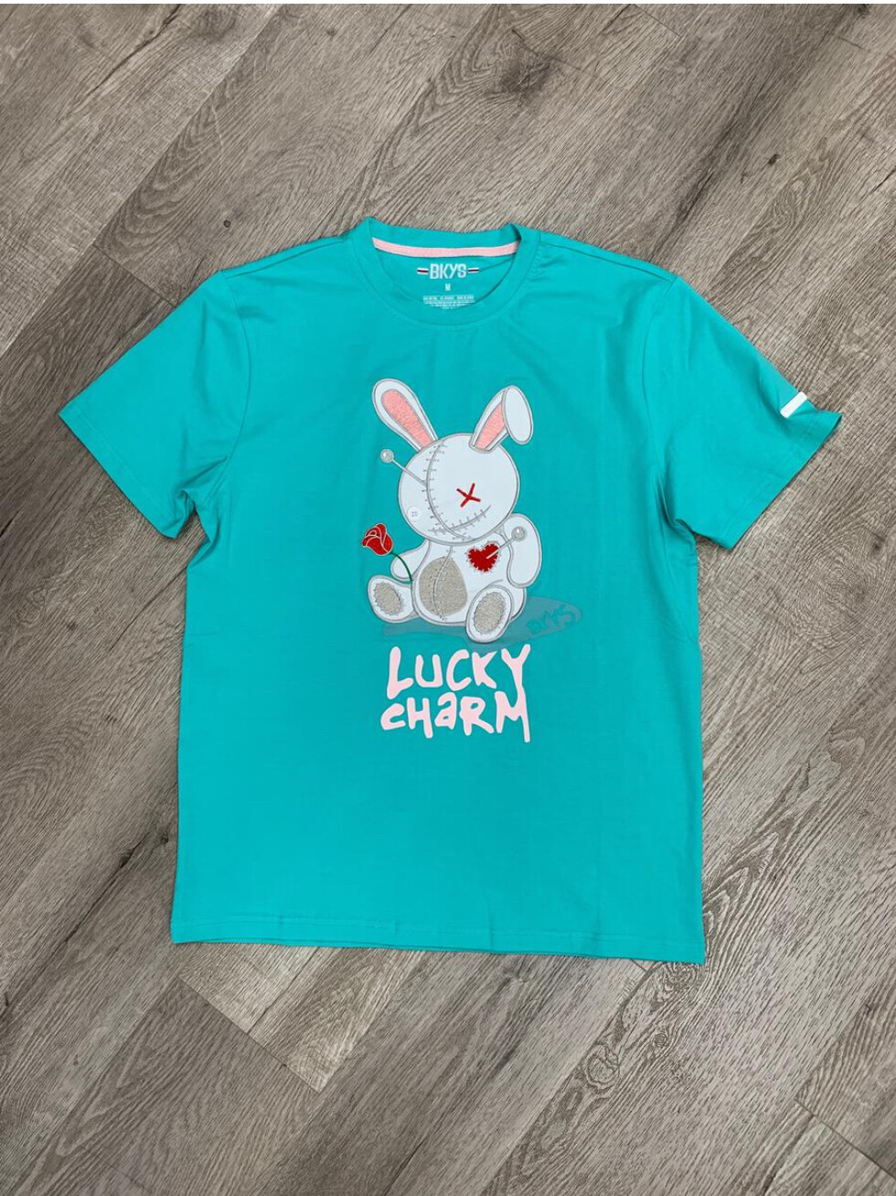 Guess major slit BKYS Lucky Charm T-Shirt Teal and White