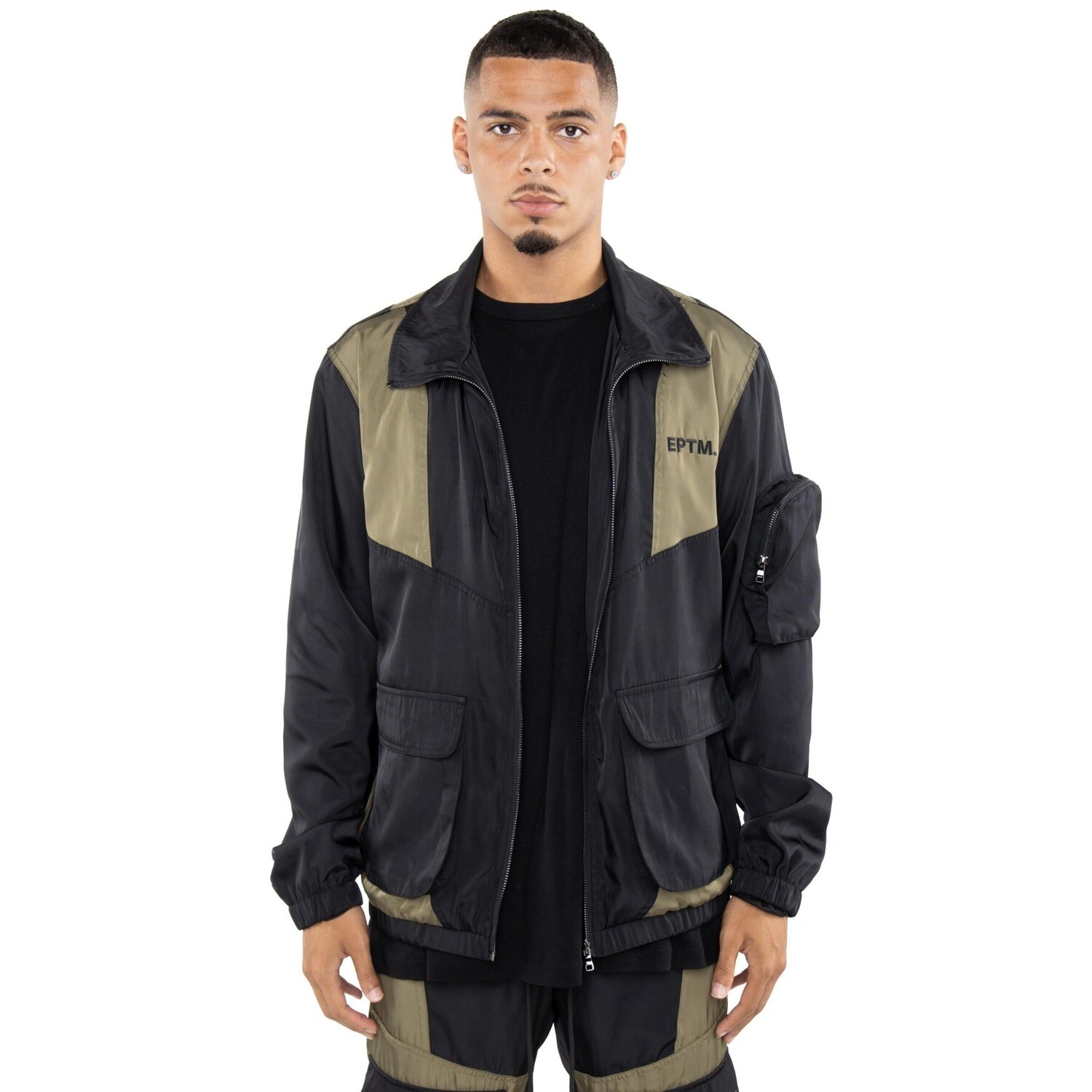 E.P.T.M. Black/Green Color Block Nylon Jacket &amp; Pants Set