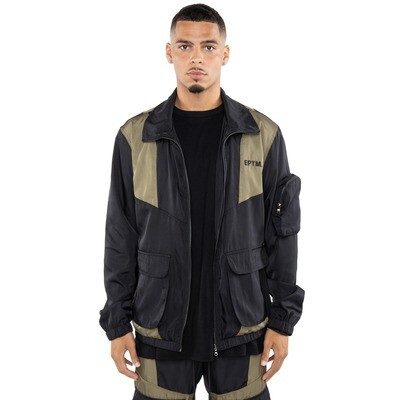 E.P.T.M. Black/Green Color Block Nylon Jacket &amp; Pants Set