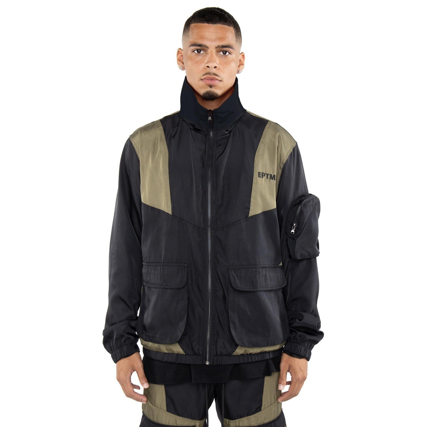 E.P.T.M. Black/Green Color Block Nylon Jacket &amp; Pants Set