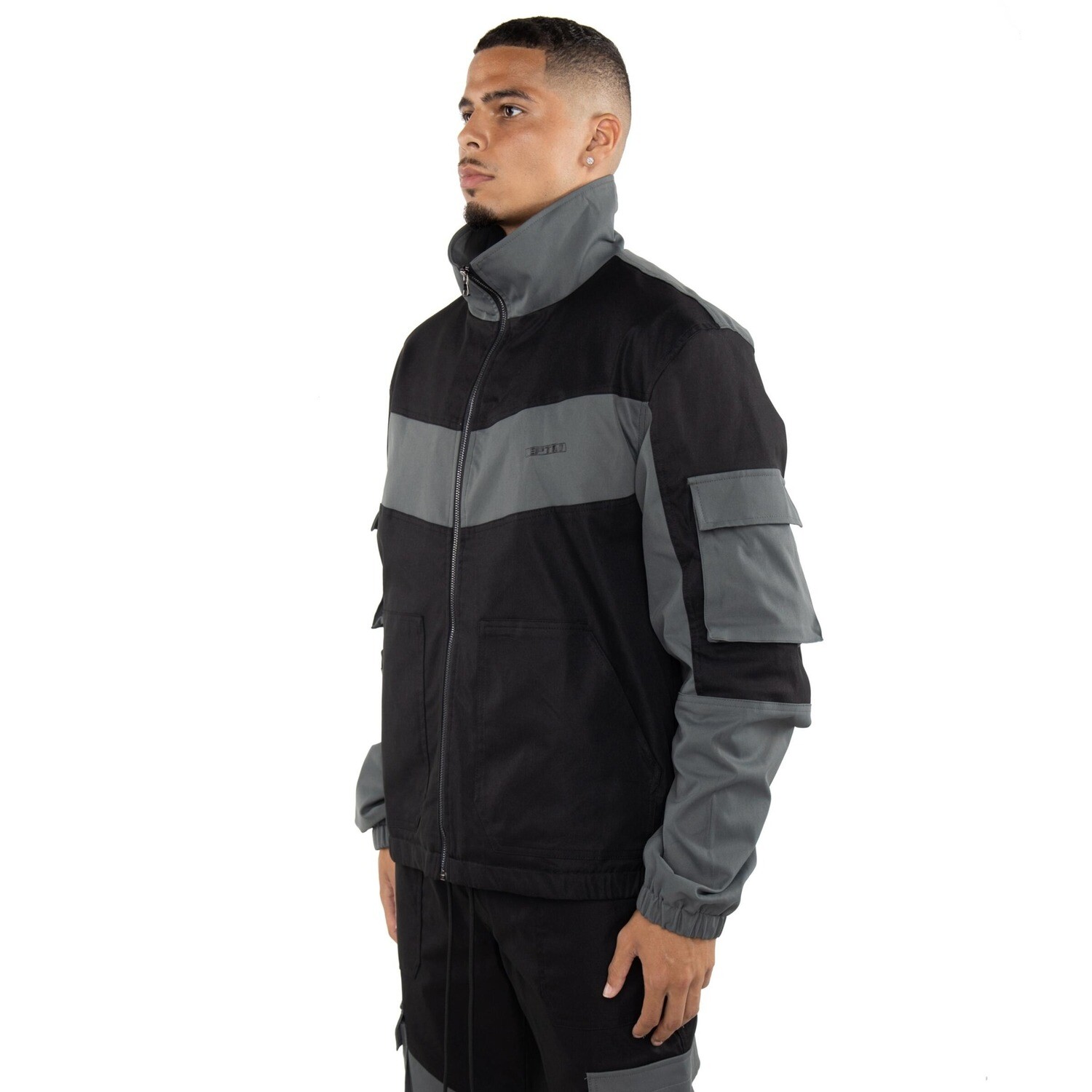 E.P.T.M. Black /Gray Color Block Twill Jacket &amp; Pants Set