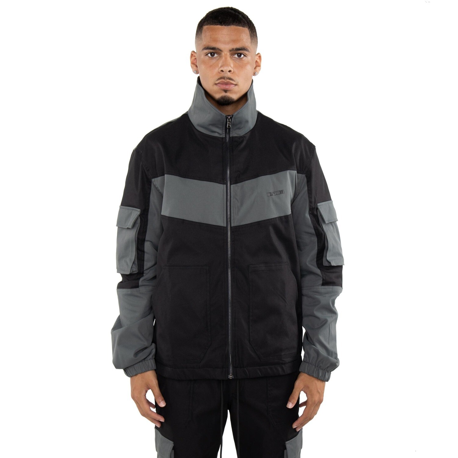 E.P.T.M. Black /Gray Color Block Twill Jacket &amp; Pants Set
