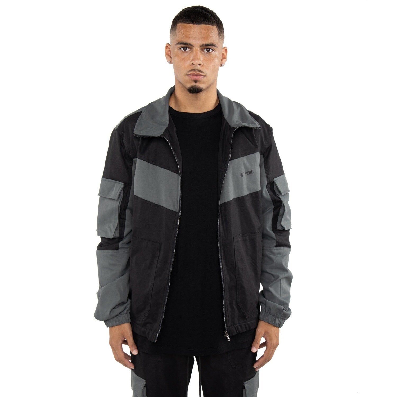 E.P.T.M. Black /Gray Color Block Twill Jacket &amp; Pants Set