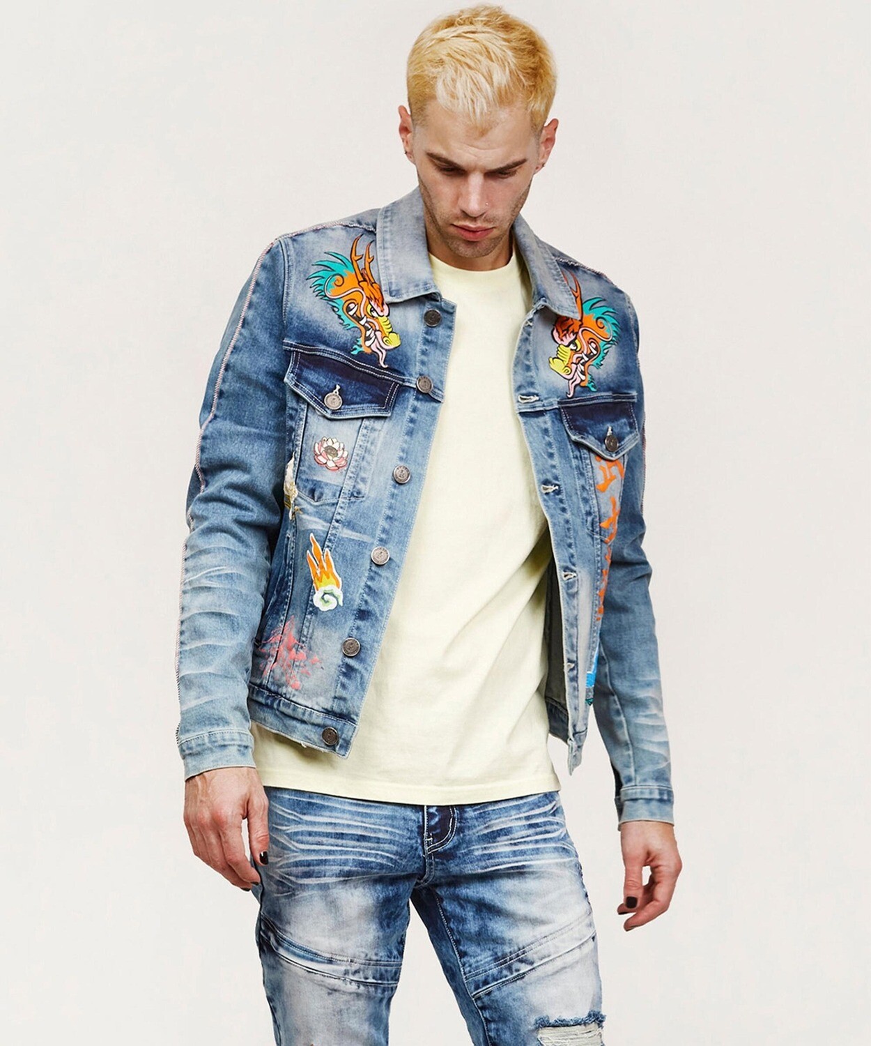 Reason Flaming Dragon Denim Jacket and Jean Set