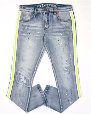 Kilogram “Ice Blue” Denim Jeans w/White &amp; Lime Stripe