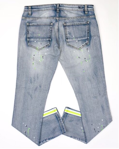 Kilogram “Ice Blue” Denim Jeans w/White &amp; Lime Stripe