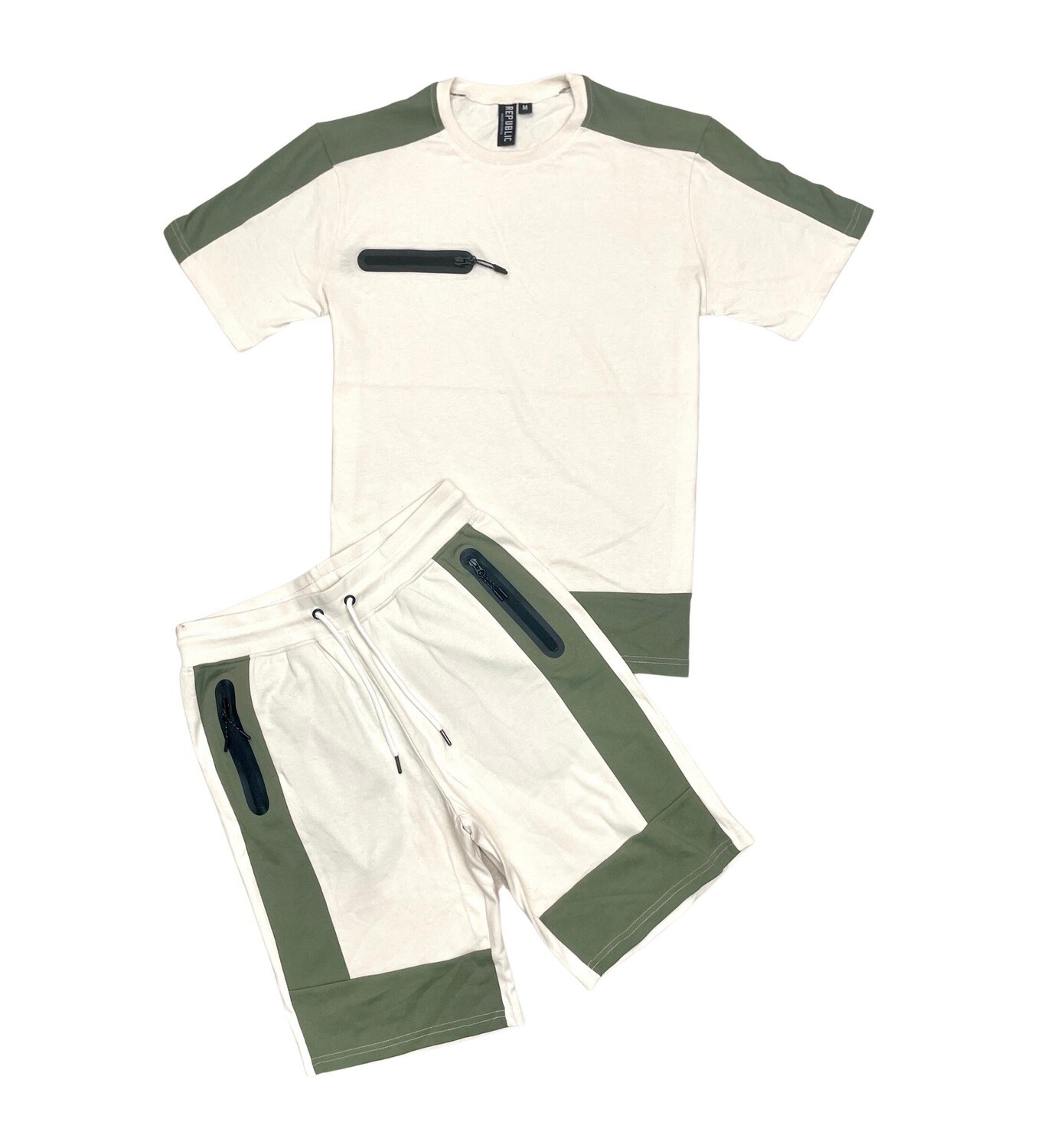 North Republic Color Block Short Set (Natural/Green)