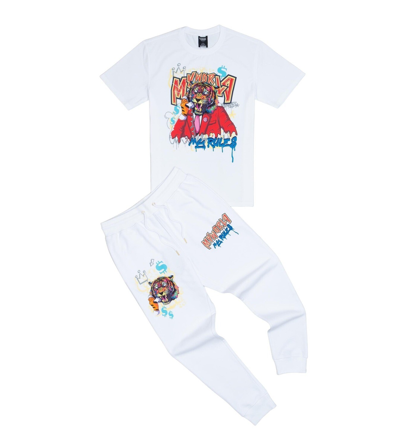 Genuine &quot;My World My Rules&quot; T-Shirt &amp; Jogger Set (White)