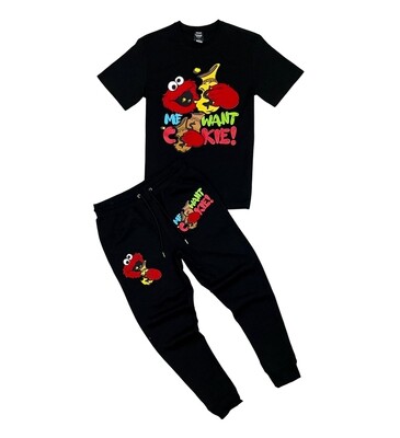 Genuine “Me Want Cookie” T-Shirt &amp; Jogger Set (Black)