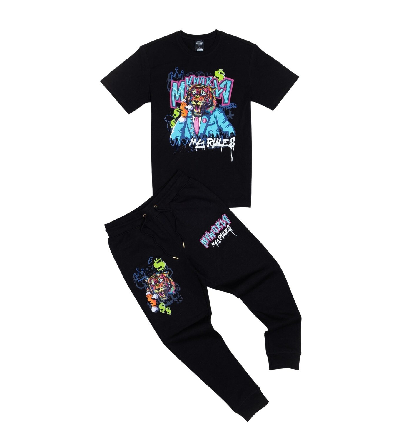 Genuine &quot;My World My Rules&quot; T-Shirt &amp; Jogger Set (Black)
