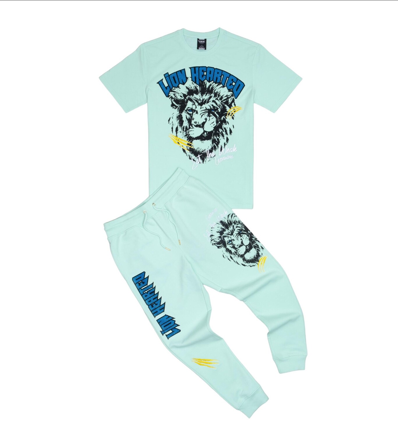 Genuine Lion Hearted “Eat The Weak” T-Shirt &amp; Jogger Set (Mint)