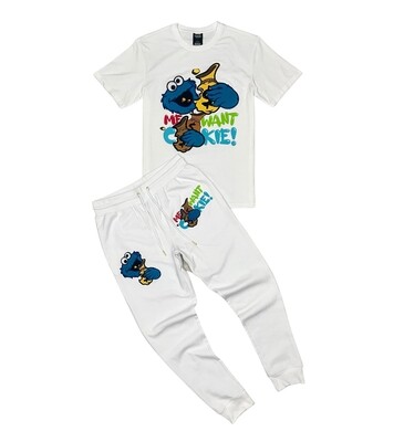 Genuine “Me Want Cookie” T-Shirt &amp; Jogger Set (White)