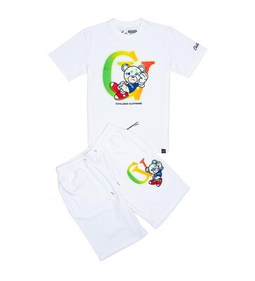 Civilized Bear Logo T-Shirt &amp; Short Set (White)