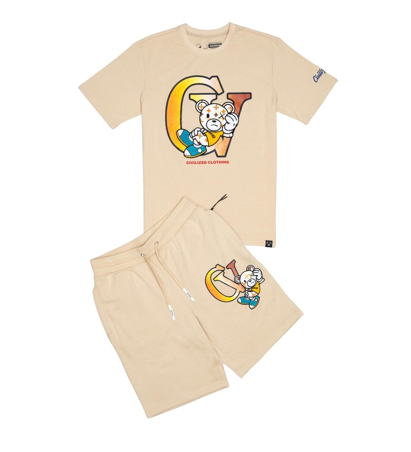 Civilized Bear Logo T-Shirt &amp; Short Set (Khaki)