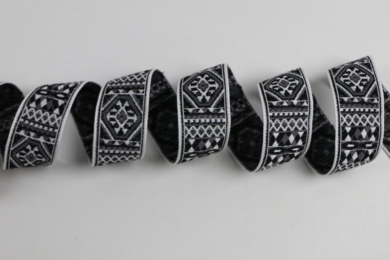 Jacquardborte 30mm &quot;schwarz-weiss&quot;