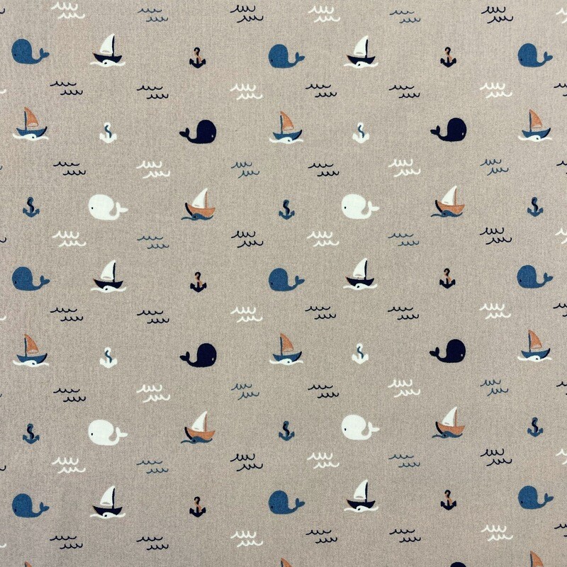 Popeline Wale und Segelboote &quot;beige&quot;