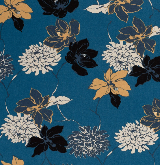 Viskose Twill Blumen &quot;blau&quot;