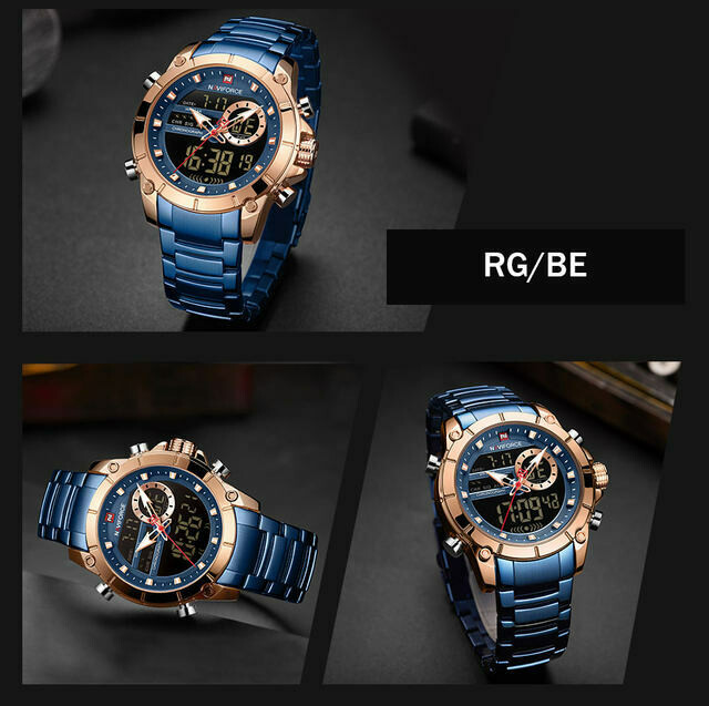 NAVIFORCE hommes militaire Sport montre-bracelet or Quartz acier étanche double affichage mâle horloge montres Relogio Masculino 9163