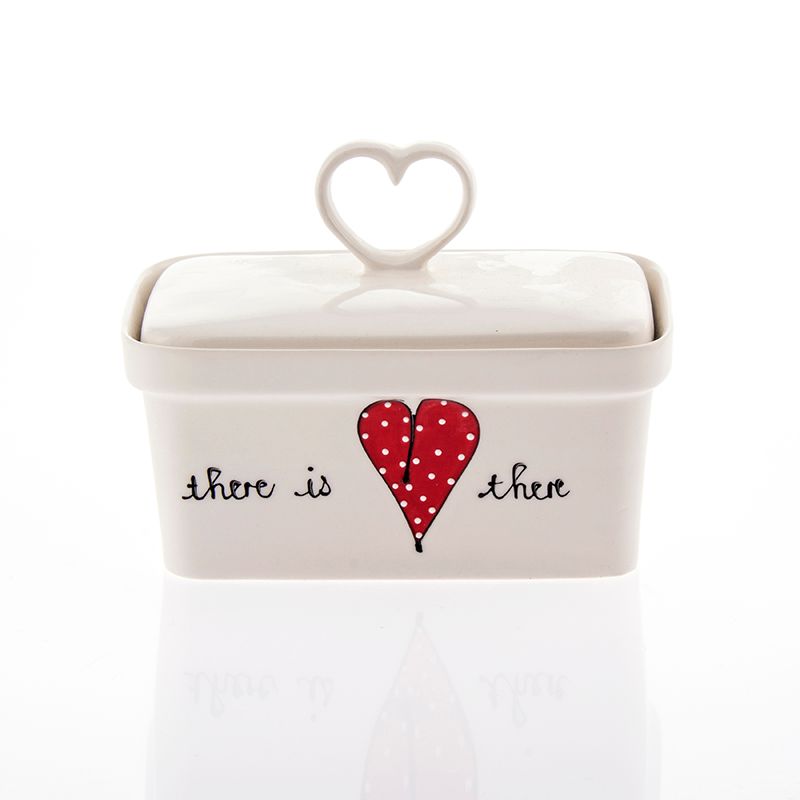 Butter Dish Heart Heart & Words Red