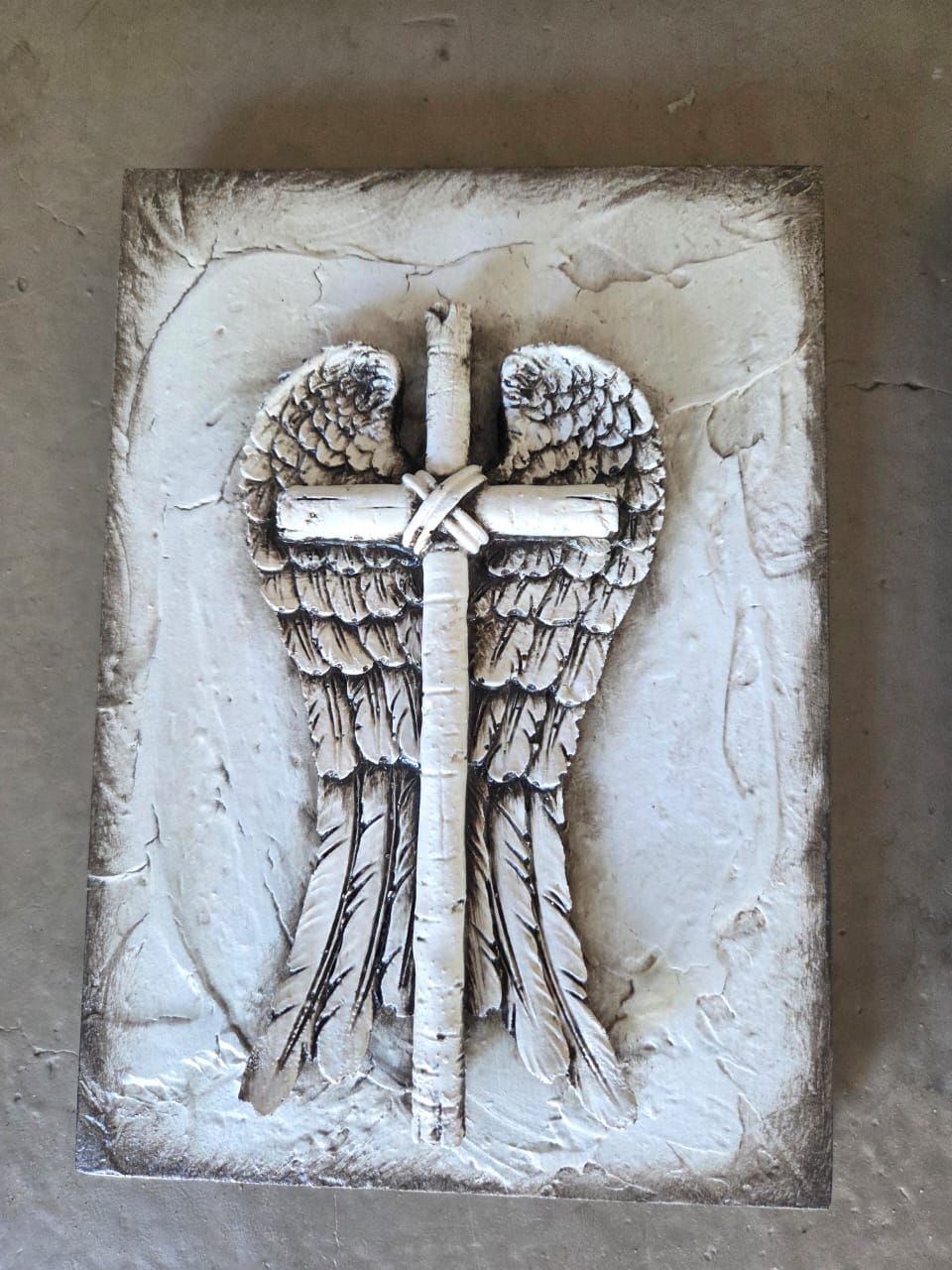 WINGS AND CROSS WOODEN BLOCK