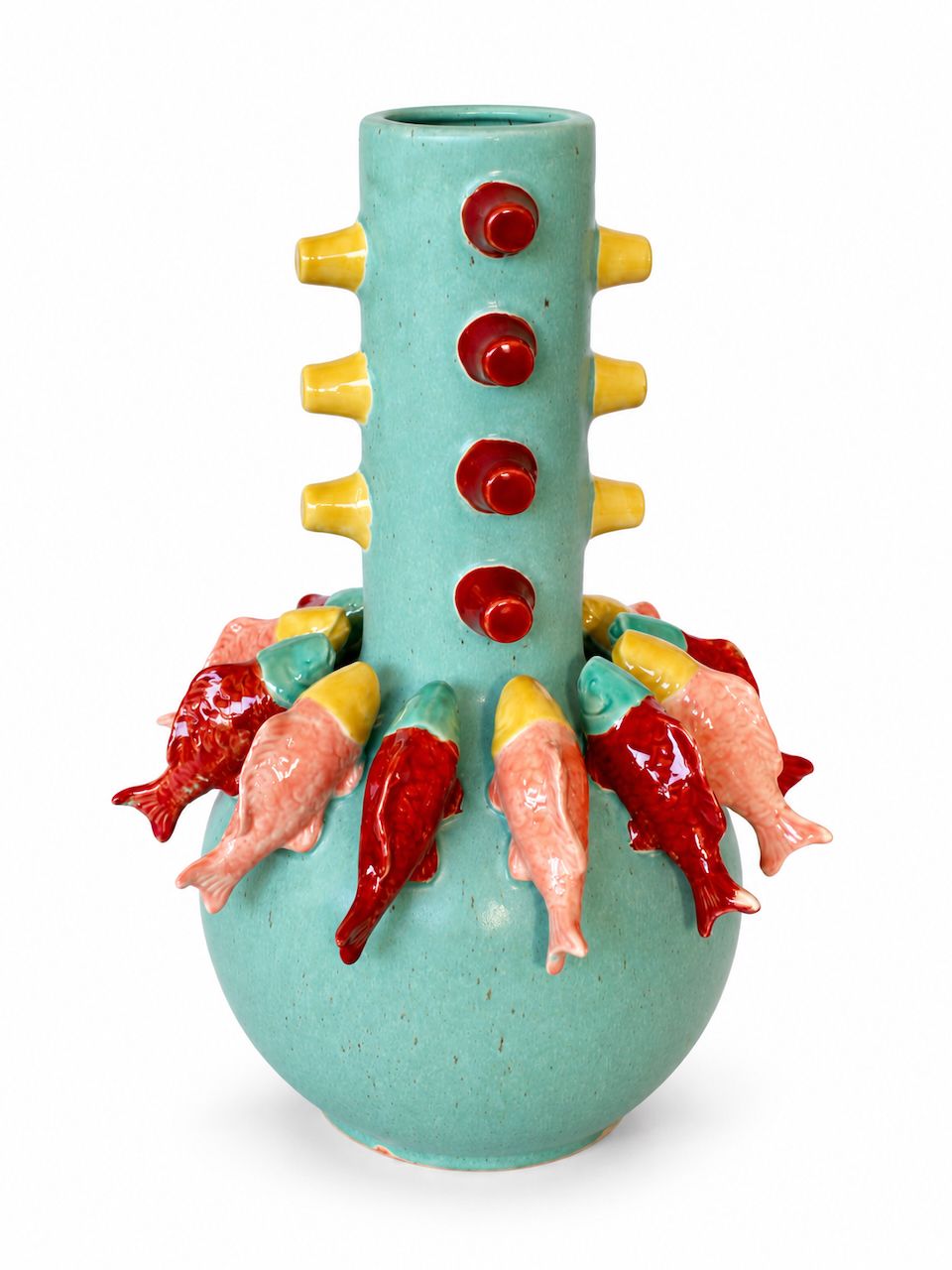 Green multi-coloured fish vase