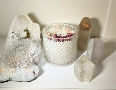 Rose Quartz Crystal Candle 50cl geo clear glass