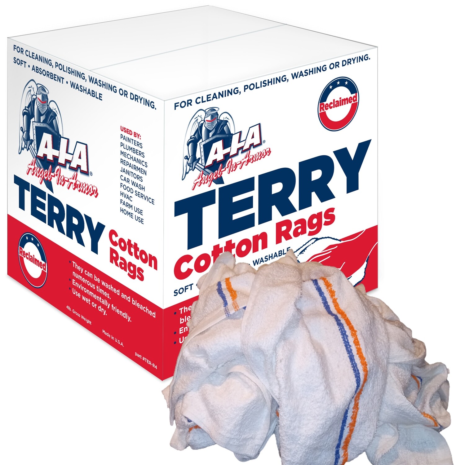 4 Lb. Box of Reclaimed White Cotton Terry Wiping Cloths