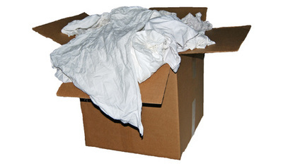 25 Lb. Box of White Cotton Reclaimed T-Shirt Rags- Lint Free