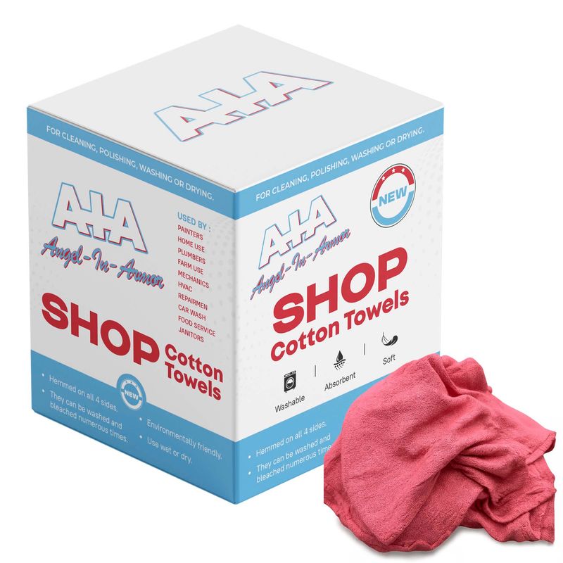 Angel-in-Armor Red Shop Towels (14”x14”) – 500 Unit Box of Lint-Free Cotton Shop Towel Cleaning Rags