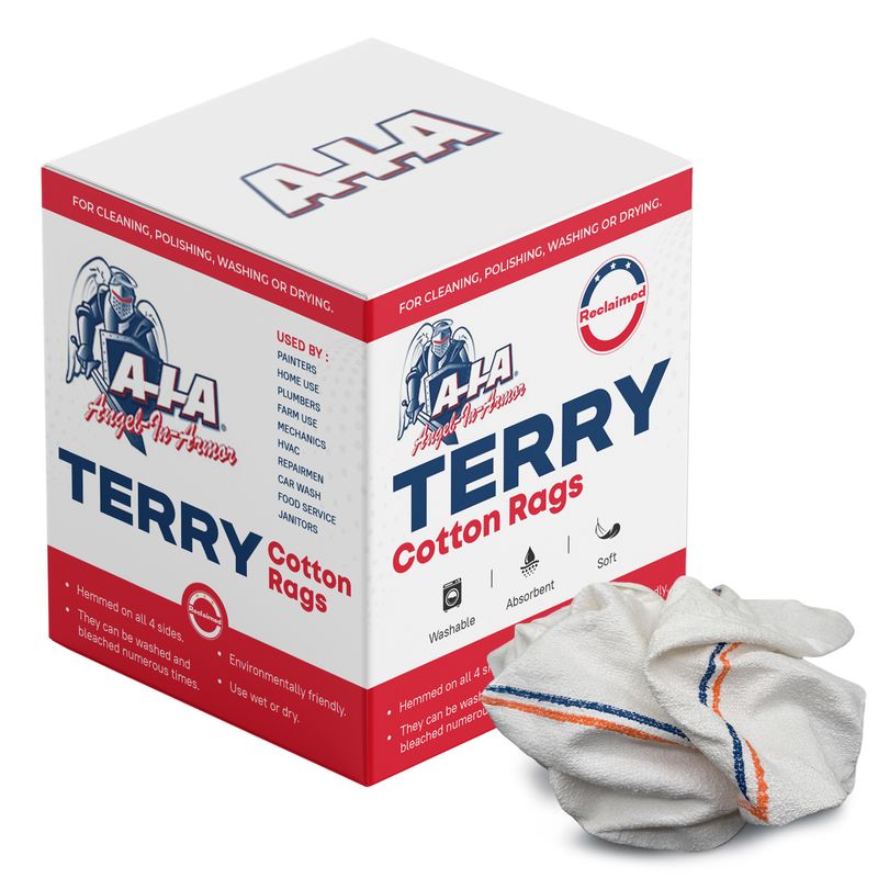 Angel-in-Armor White Striped Terry Rags (16&quot; x 19&quot;) – 4lb Bulk Box of Cotton Cleaning Towels