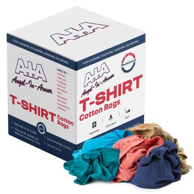 Angel-in-Armor Colored T-Shirt Rags – 50lb Bulk Box of Recycled Cotton Knit Shop Rags