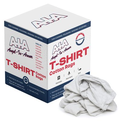 White T-Shirt Rags – 50lb Bulk Box of Recycled Cotton Knit Shop Rags