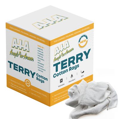 Angel-in-Armor White Terry Cloth Rags (12” x 12”) – 5Ib Bulk Box of 100% Cotton Cleaning Rags (60 Units)