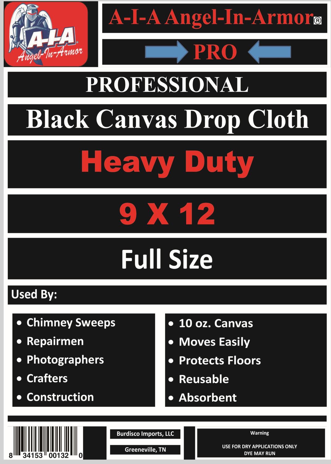 Black Canvas Drop Cloth - 9 X 12