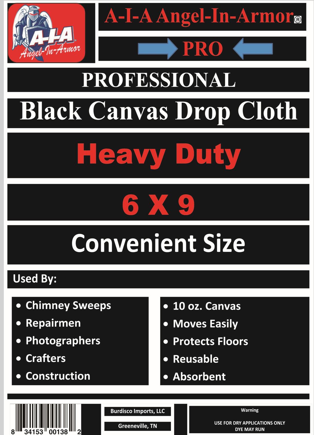 Black Canvas Drop Cloth - 6 X 9