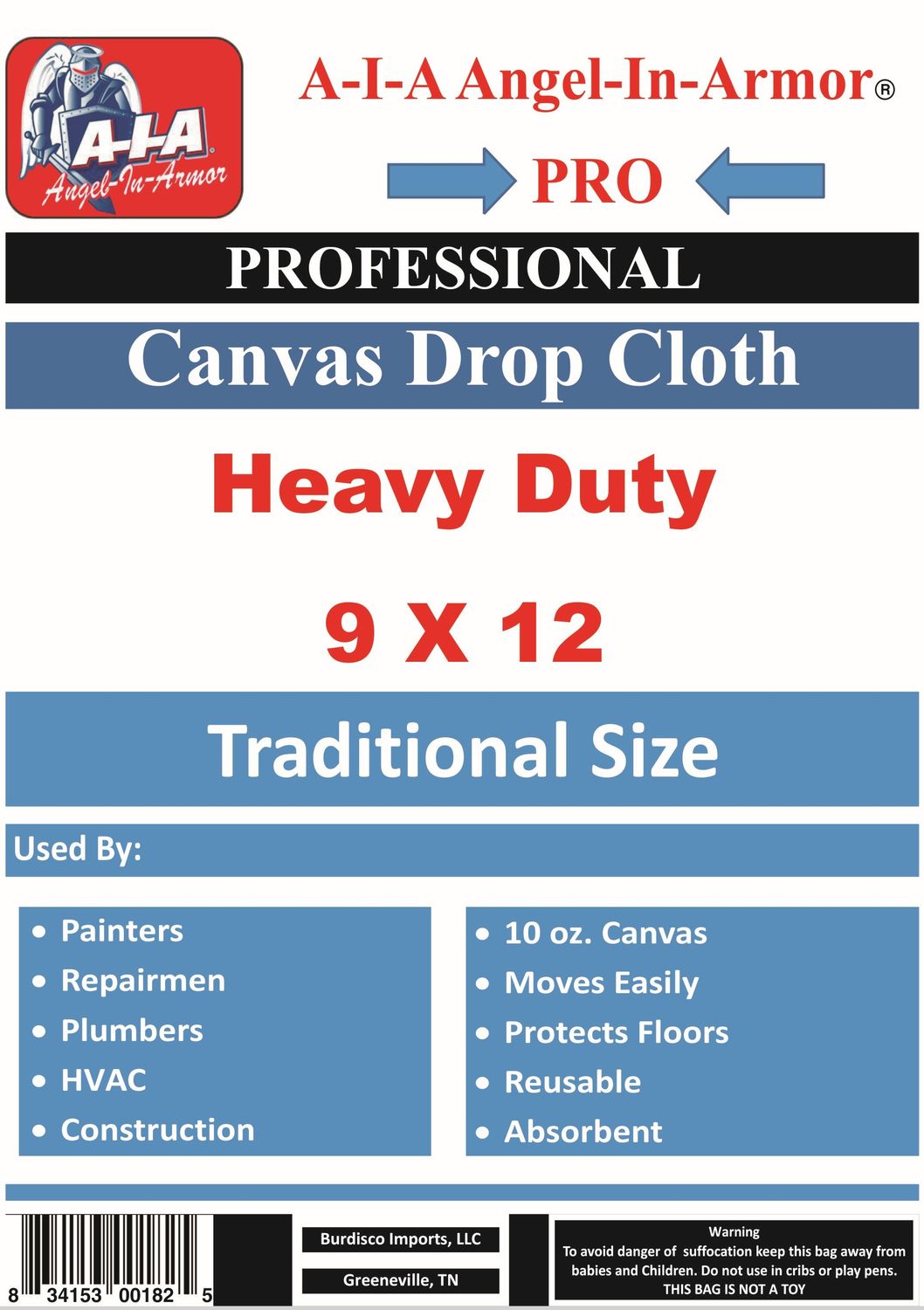 Natural Canvas Drop Cloth - 9 X 12