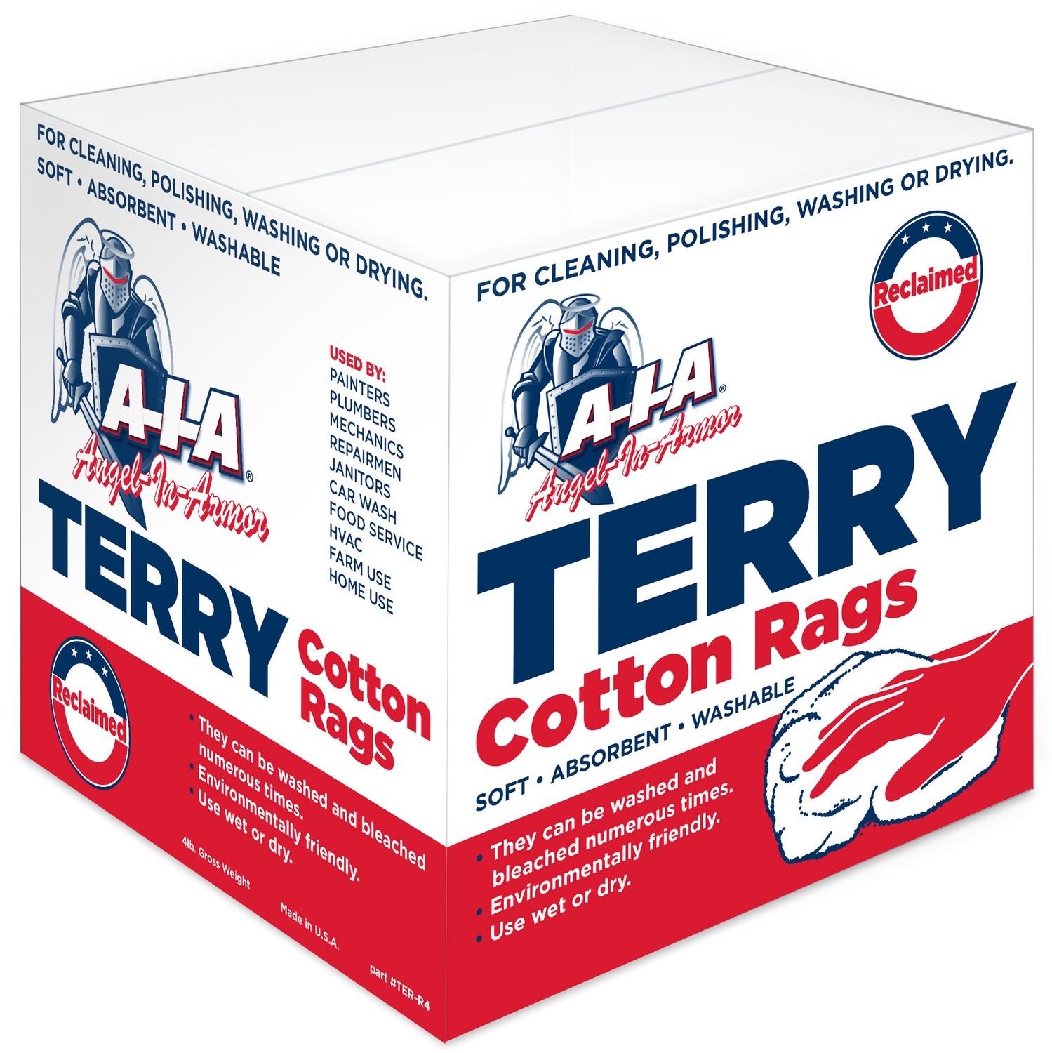 Case of 8 Dispenser Boxes of White Reclaimed Terry Rags