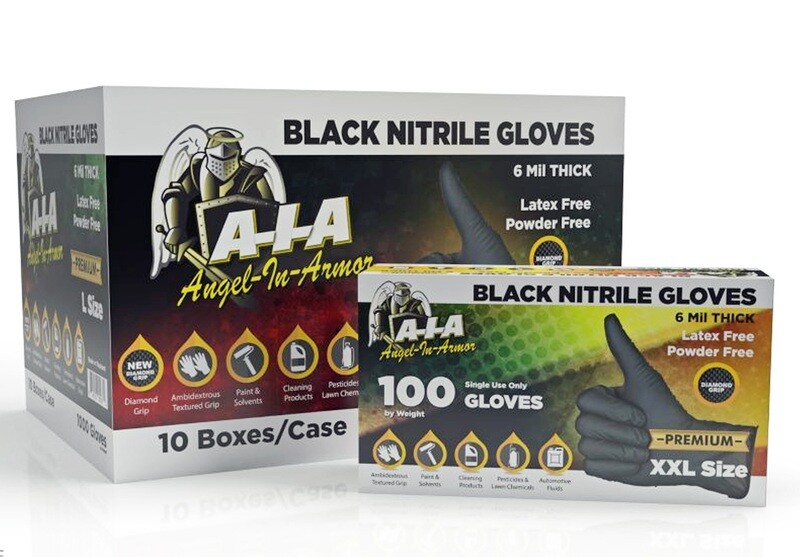 Premium Black Nitrile Disposable Gloves – 6mm Thick, Raised Diamond Grip