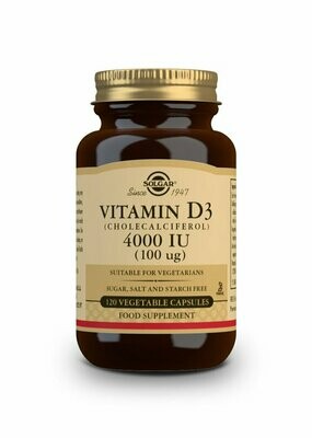 SOLGAR Vitamina D3 4000 UI (100 μg) (Colecalciferol) - 120 Cápsulas vegetales