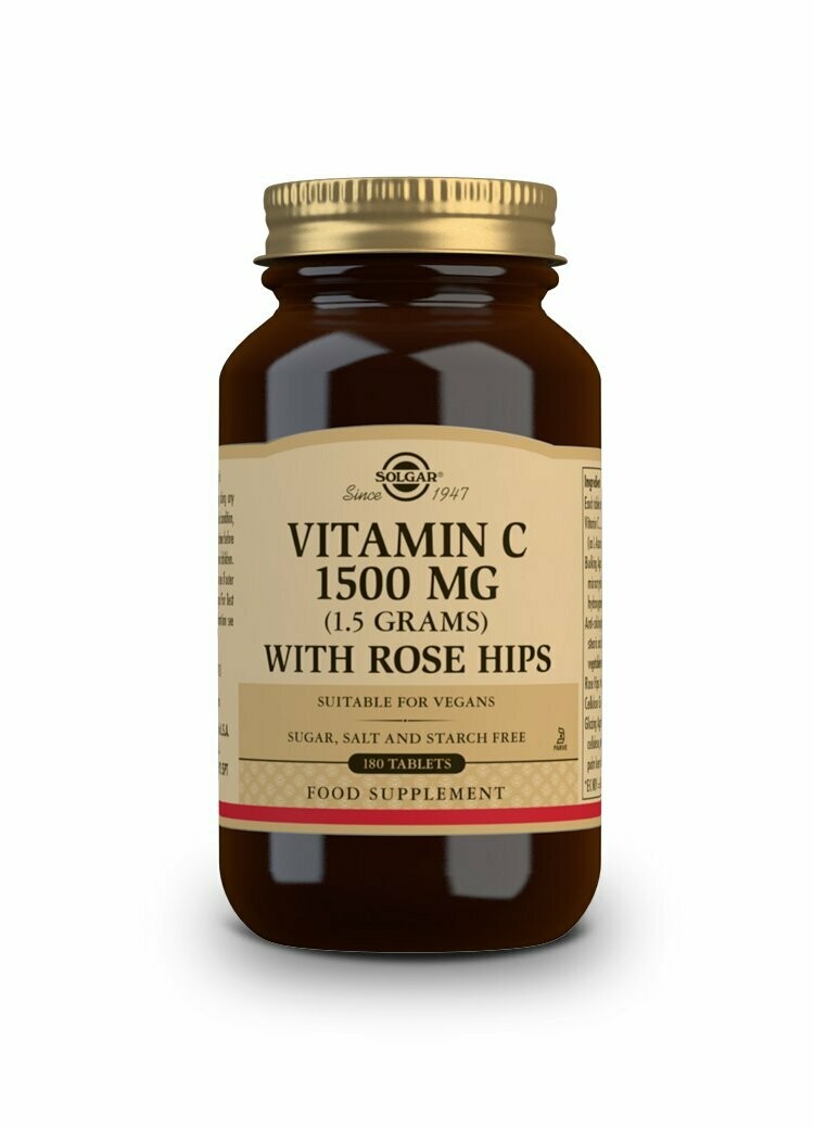 SOLGAR Rose Hips C 1500 mg Vitamina C con escaramujo - 180 Comprimidos
